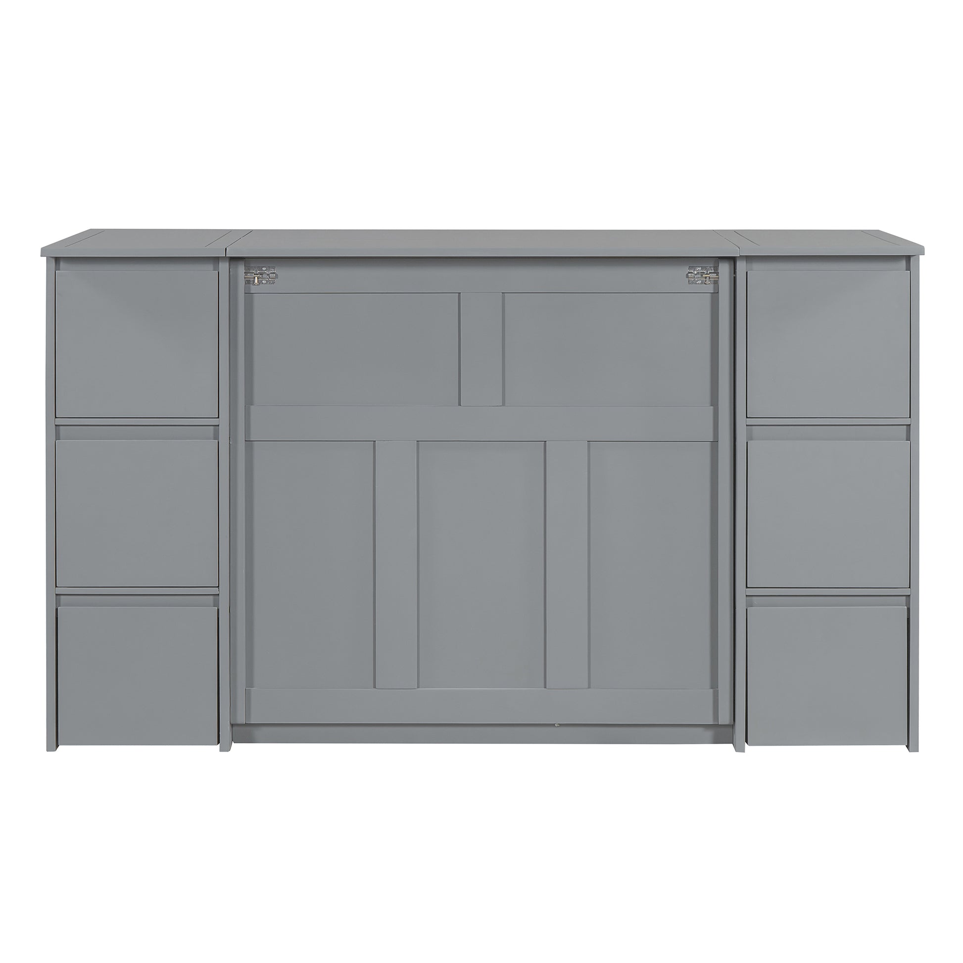 Twin Size Murphy Bed With Drawers, Cabinets And Usb Ports,Gray Twin Gray Mdf Lvl