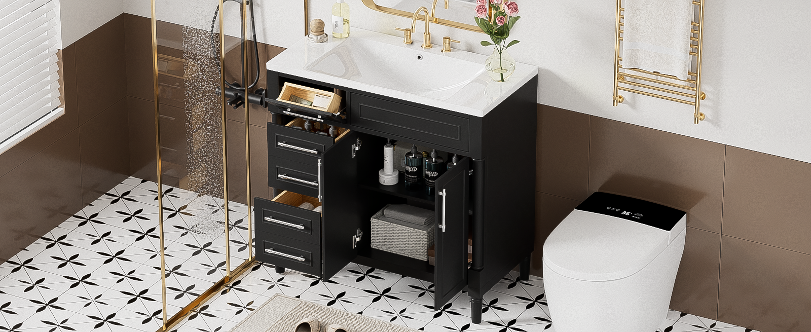 36'' Bathroom Vanity With Top Resin Sink,