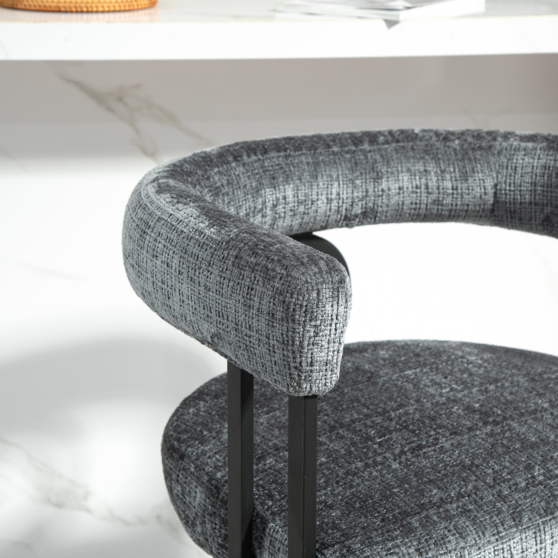 Coolmore Bar Stools Set Of 2, Modern Bar Stool With Back, Black Metal Frames, Upholstered Bar Stools For Kitchen Island, Pub, Club Gray Chenille Gray Dining Room Foam Chenille