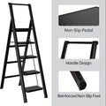 5 Step Ladder Folding Step Stool, 5 Step Ladder With Anti Slip Wide Pedals, Lightweight And Easy To Carry Handle Folding Ladder, Multi Purpose Steel Ladder, Suitable For Home And Office Use Black Steel