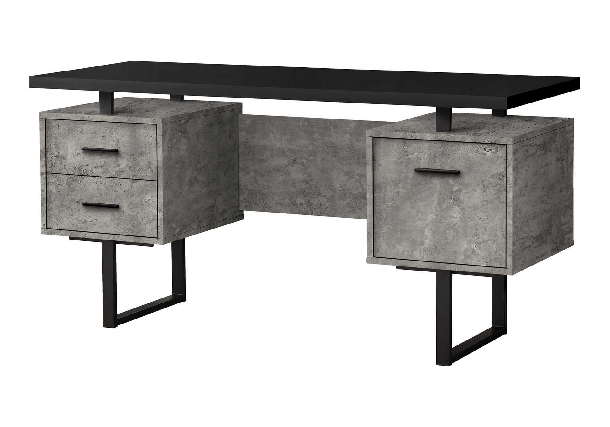 Computer Desk, Home Office, Laptop, Left, Right Set Up, Storage Drawers, 60"L, Work, Black And Grey Concrete Laminate, Black Metal, Contemporary, Modern Black Particle Board