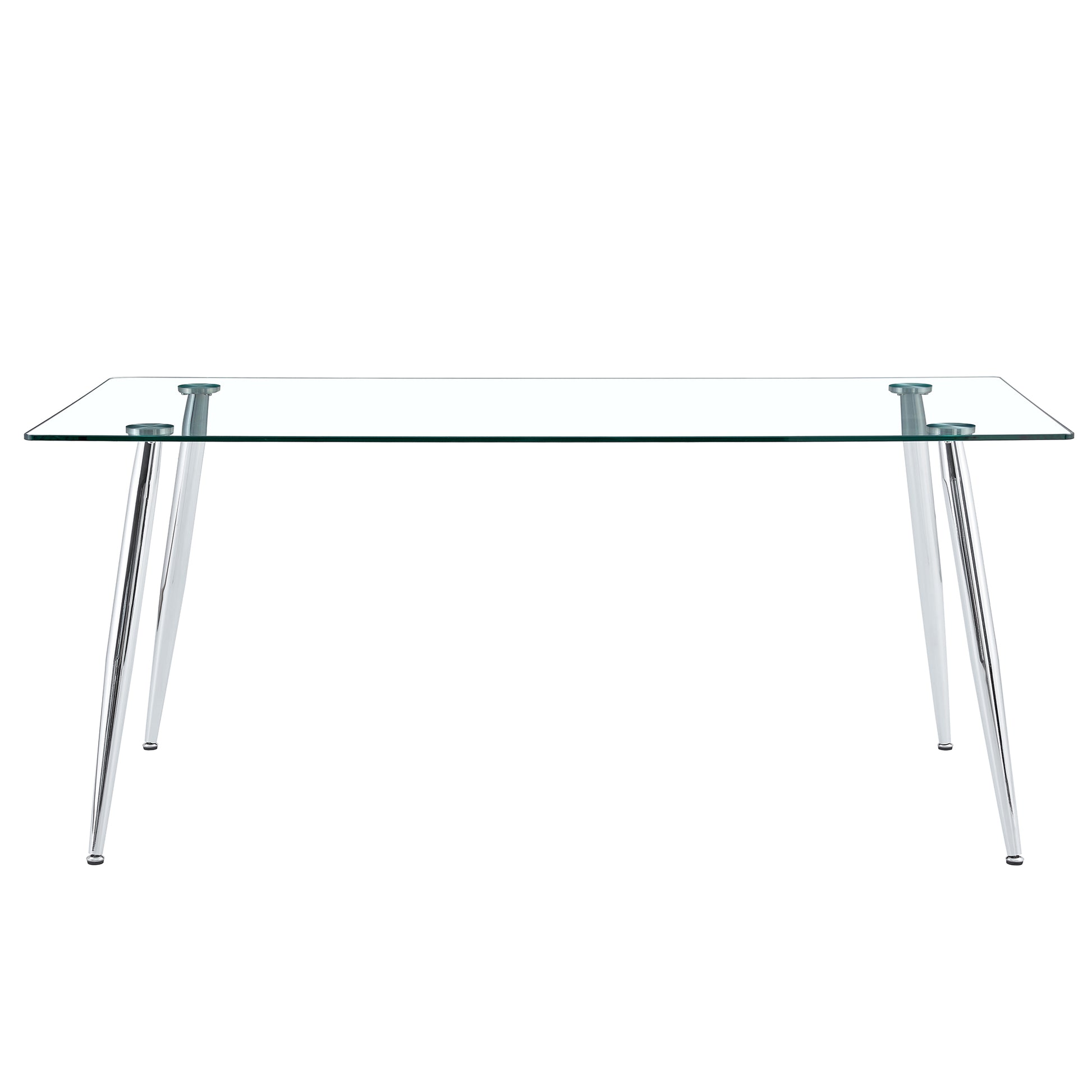 Table And Chair Set.Modern Rectangular Glass Dining Table With Tempered Glass Countertop And Silver Metal Legs, Paired With Multiple Transparent High Quality Pet Dining Chairs With Silver Legs. Silver Seats 8 Tempered Glass