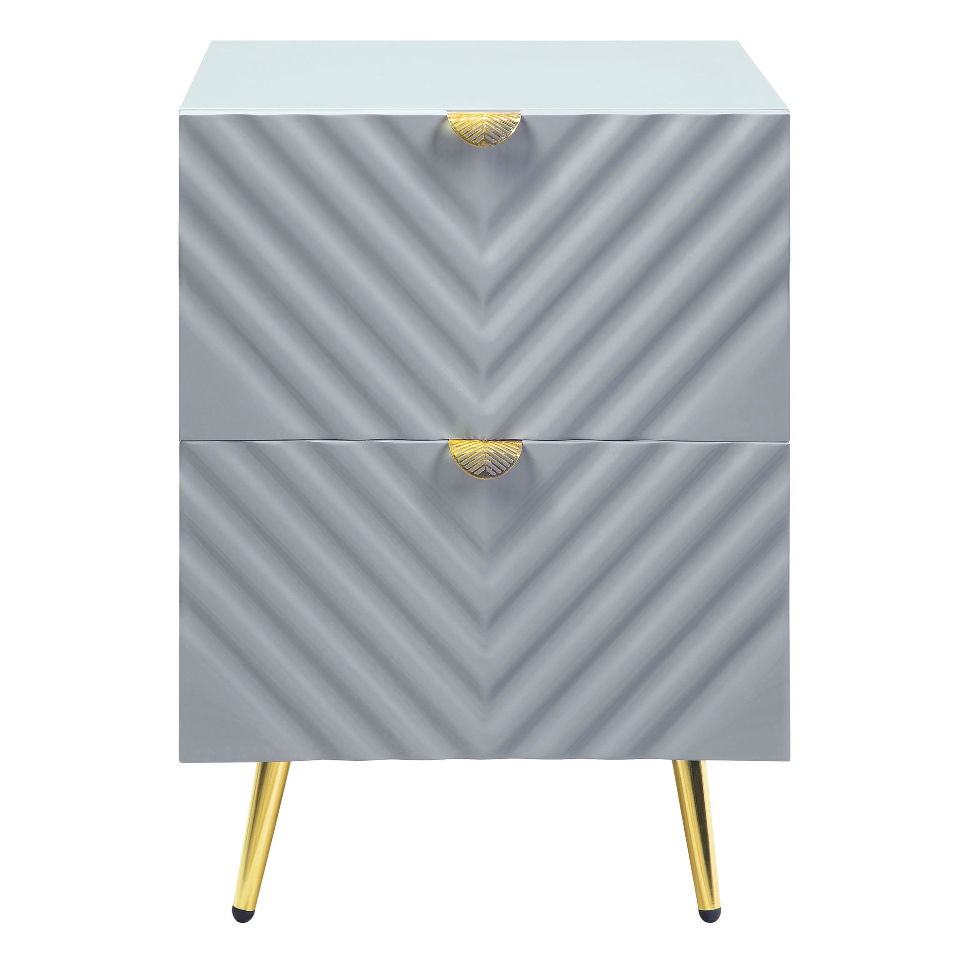 Grey High Gloss 2 Drawer Nightstand Grey 2 Drawers Bedroom Rectangle Glam Drawers Wood Metal