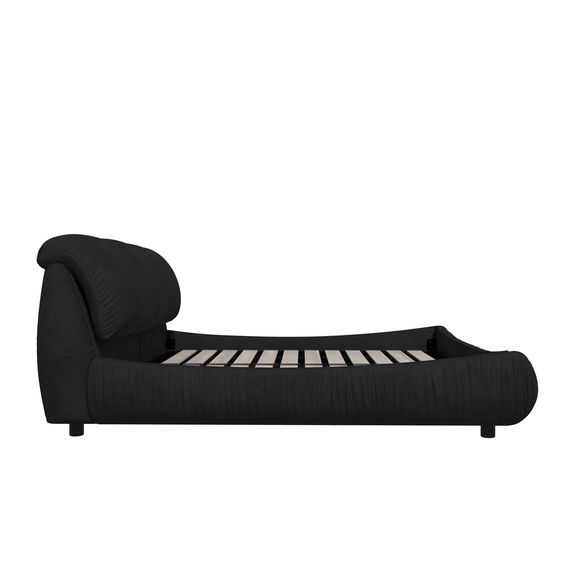 Queen Size Upholstered Platform Bed With Oversized Padded Backrest, Thickening Pinewooden Slats And Solid Wood Leg,Black Box Spring Not Required Queen Black Wood Pine Solid Wood