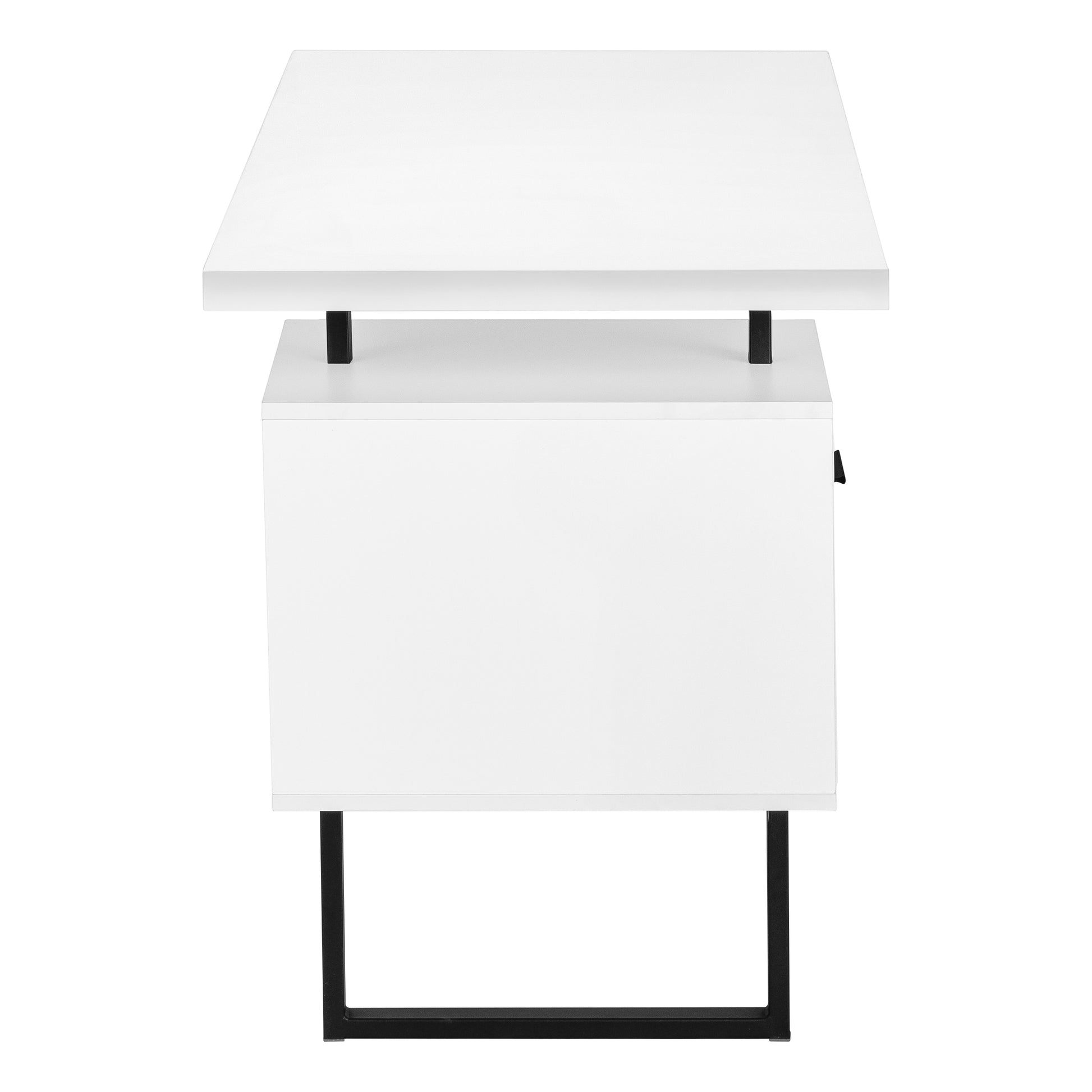 Computer Desk, Home Office, Laptop, Left, Right Set Up, Storage Drawers, 60"L, Work, White Laminate, Black Metal, Contemporary, Modern White Particle Board