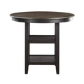 Anji 42 Inch Counter Table, Round Surface, 2 Open Shelves, Brown, Black Black Brown Wood