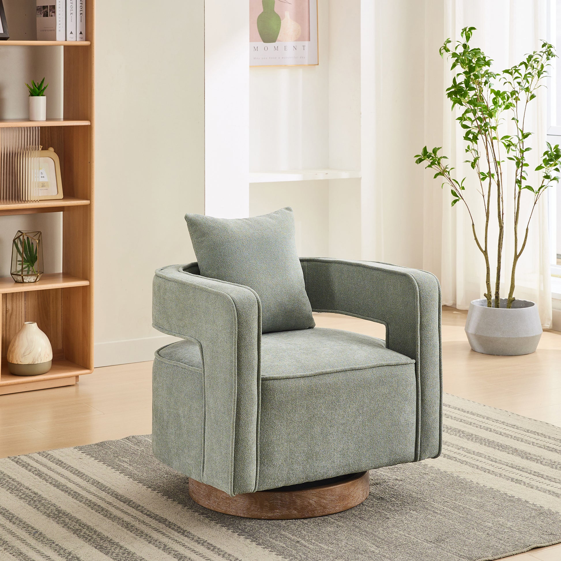 29.1"W Swivel Accent Open Back Chair Modern Comfy Sofa Chair With Weathered Base For Nursery Bedroom Living Room Hotel Office, Club Chair Leisure Arm Chair For Lounge Pale Green,Linen Blend Pale Green Linen Blend
