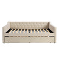 Full Size Upholstered Tufted Daybed With Twin Size Trundle, Beige Beige Upholstered