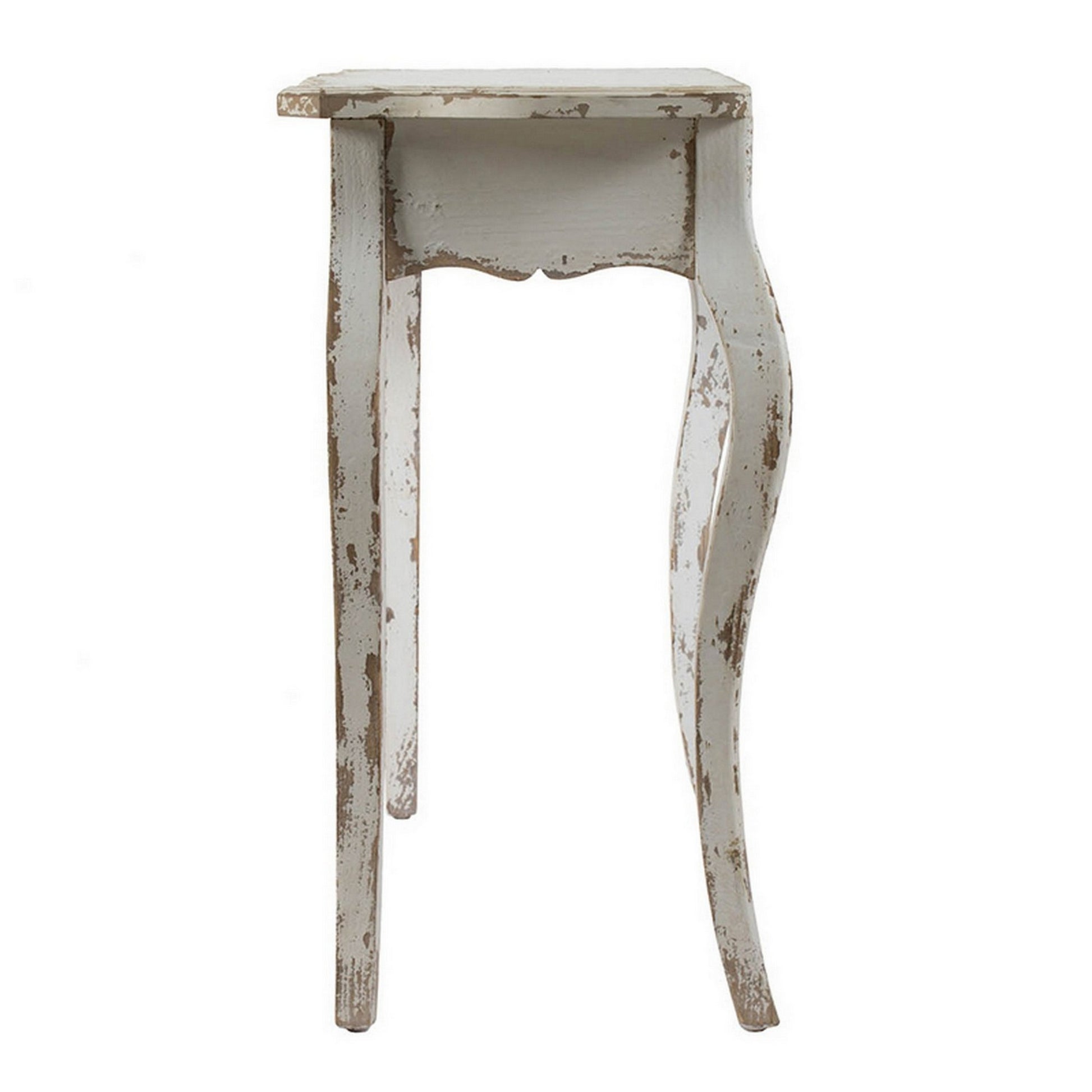 30 Inch Console Table, Fir Wood, Rectangle, Curved Legs, Distressed White White Wood