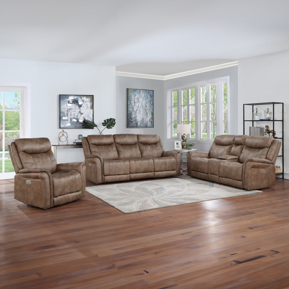 Morrison 3 Piece Living Room Set Camel Light Brown Wood