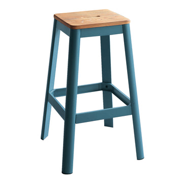 Natural And Teal Armless Bar Stool With Crossbar Support Solid Natural Dining Room Farmhouse Bar Stools Pine 1 Wood Metal