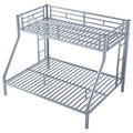 Twin Xl Over Queen Metal Bunk Bed With Ladder And Guardrails, Silver Box Spring Not Required Twin Xl Silver Metal Metal