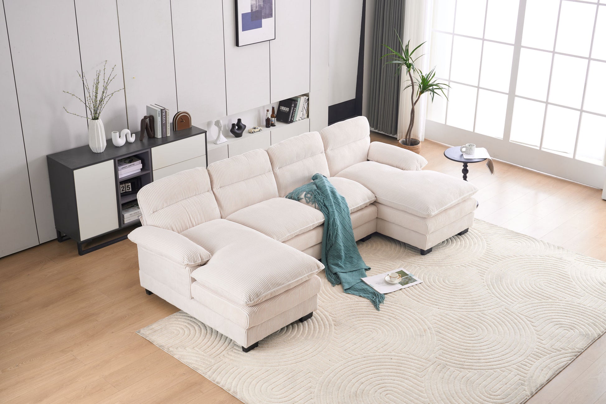 U Shaped Profile Sofa, Including Two Single Seats And Two Chaise, Modular Sofa, Corduroy Sofa White Foam Corduroy 4 Seat