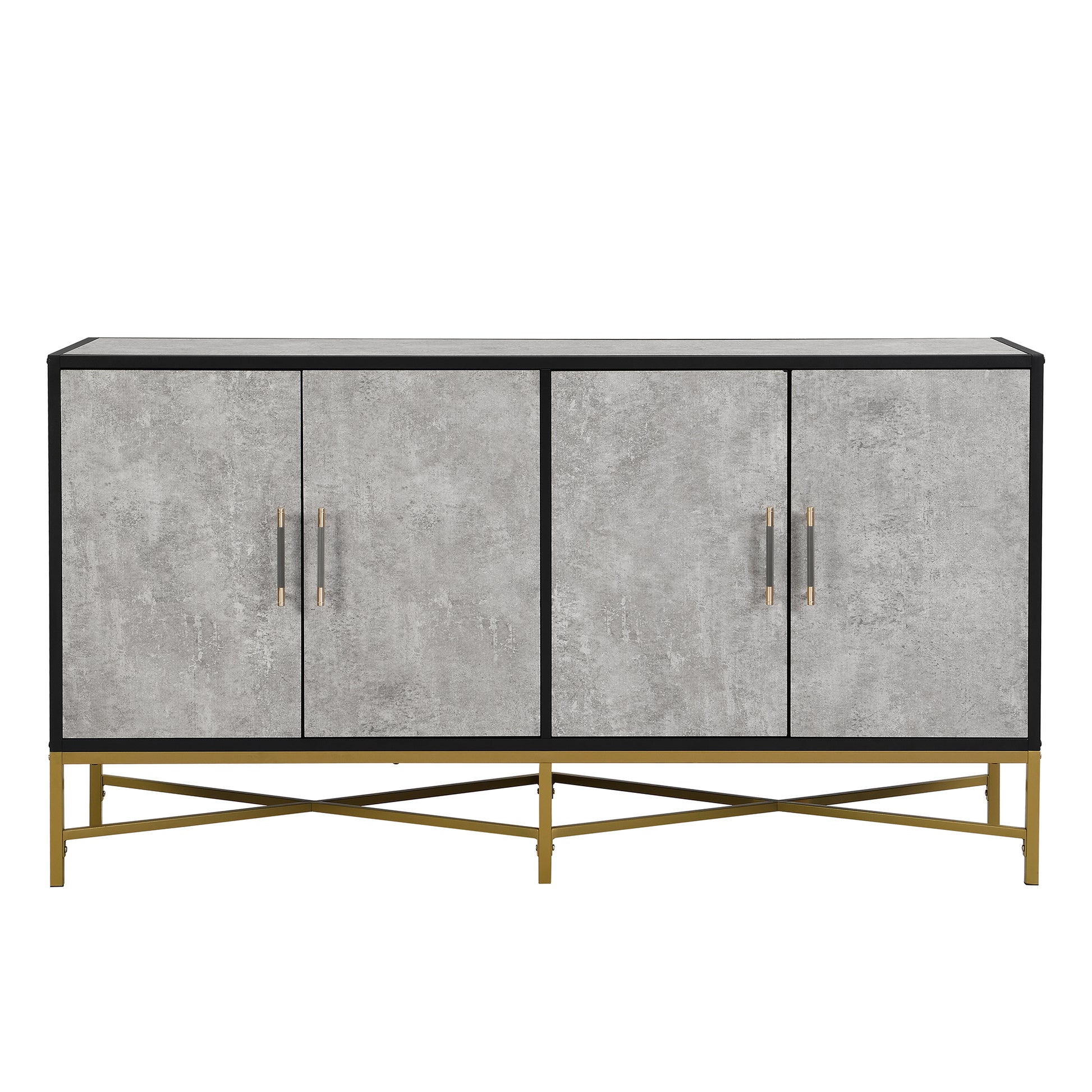 Distinctive Features Of Four Door Sideboard With Metal And Cross Leg Design,Suitable For Living Rooms,Entrance And Study Antique Gray American Design Mdf