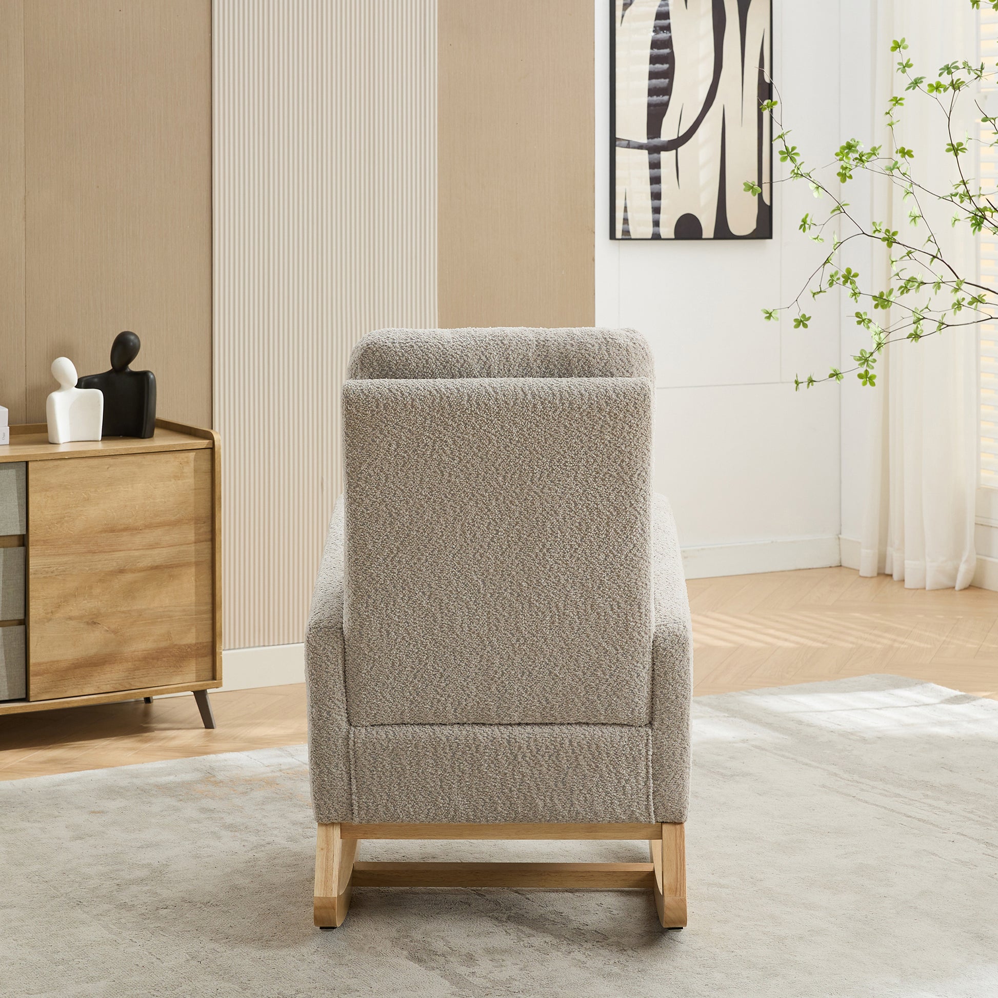 25.4"W Rocking Chair For Nursery, High Back Glider Chair With Retractable Footrest, Side Pocket, Rocking Accent Armchair With Rubber Wood Legs For Living Room Bedroom.Light Gray Light Gray Boucle