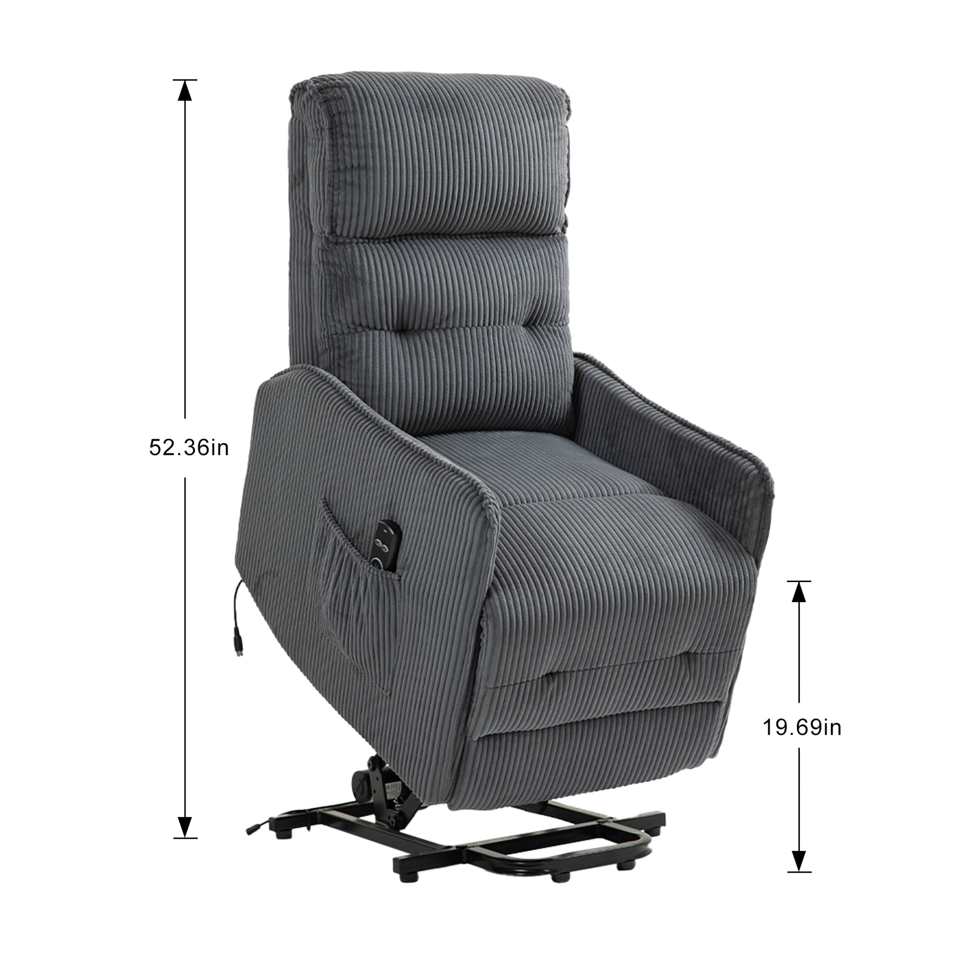 Coolmore Recliner Chair, Electric Recliner Chairs For Adults, Side Pocket Power Reclining Chair Pocket Springs Seat Cushion, Corduroy Fabric Recliner Sofa For Living Room, Bedroom, Home Theater Dg Dark Gray Foam Corduroy