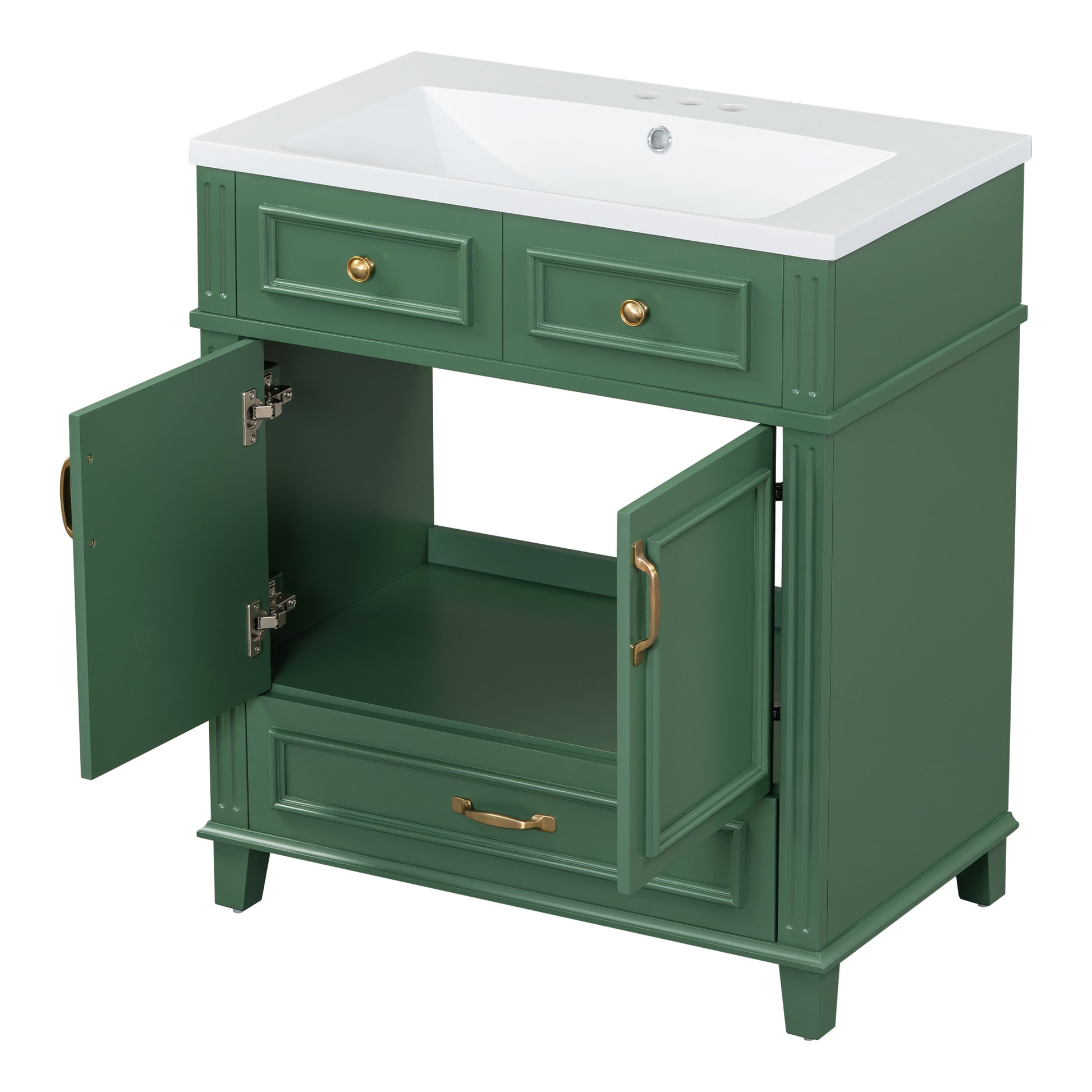 30'' Bathroom Vanity With Resin Sink, Solid Wood Frame Bathroom Storage Cabinet With Soft Closing Doors, Retro Style, Green Same As Sw000118Aaf Green Bathroom Modern Solid Wood Mdf Resin