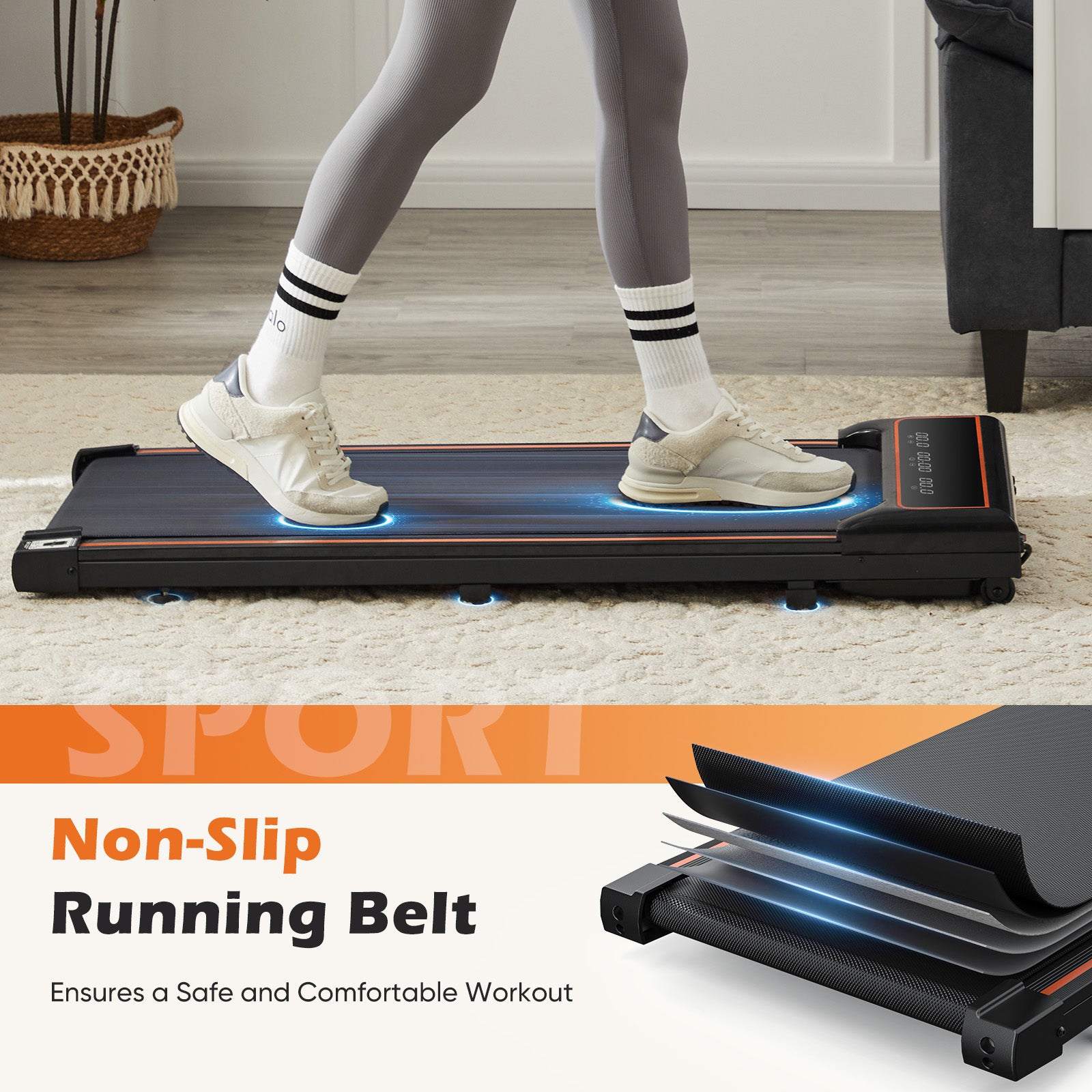 Walking Pad Treadmill Compact & Portable Walking Pad, Quiet Operation, Adjustable Speed Settings, User Friendly Controls, Durable Construction For Home & Office Fitness Black Abs