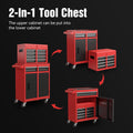 Tool Chest, 5 Drawer Rolling Tool Storage Cabinet With Detachable Top Tool Box, Liner, Universal Lockable Wheels, Adjustable Shelf, Locking Mechanism, Metal Tool Cart For Garage Workshop Red Steel