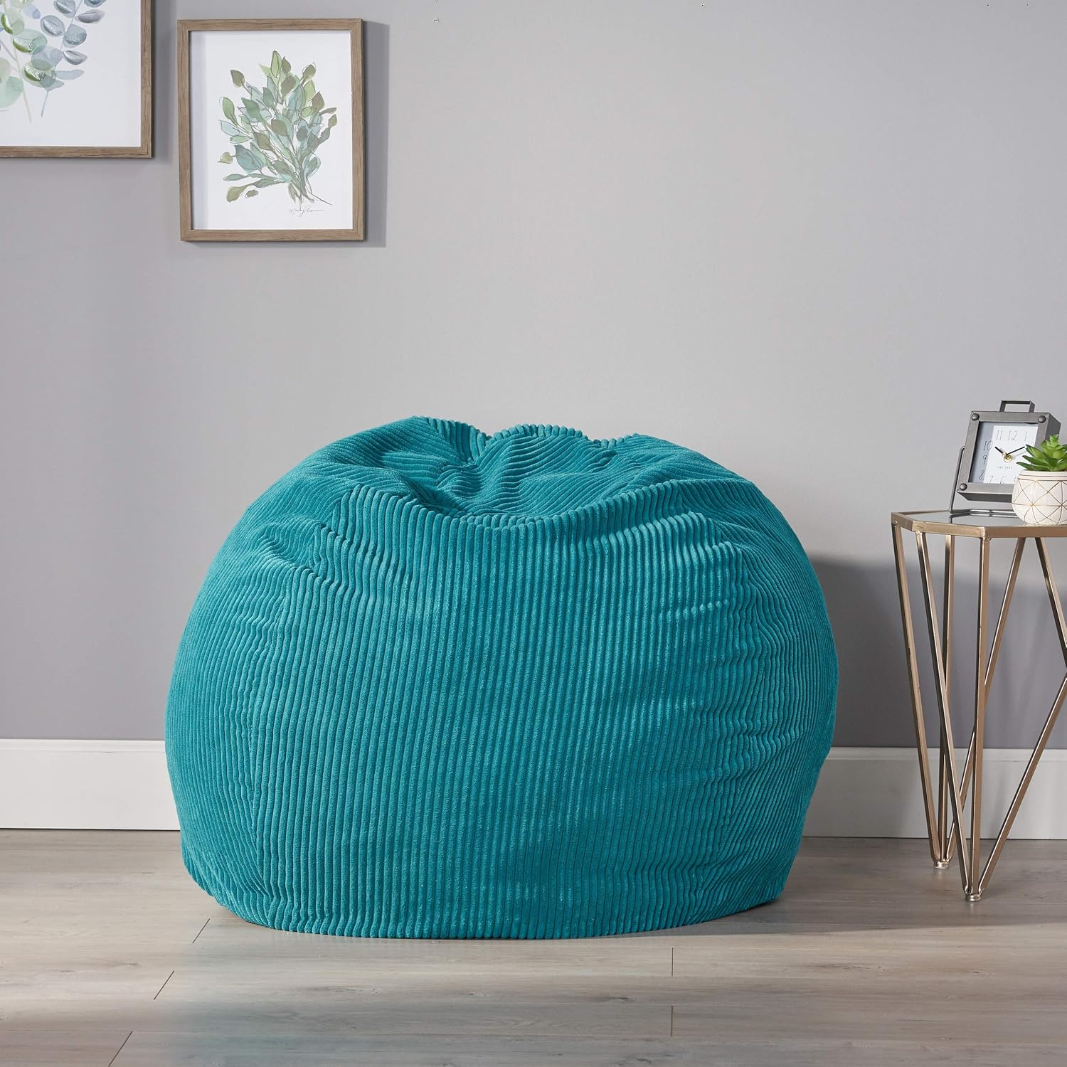 Kenli Modern Corduroy Polyester 3 Foot Bean Bag Chair, Dark Teal Teal Fabric