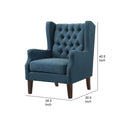 Keva 31 Inch Accent Chair, Deep Button Tufted Wingback, Smooth Blue Fabric Black Blue Wood Fabric