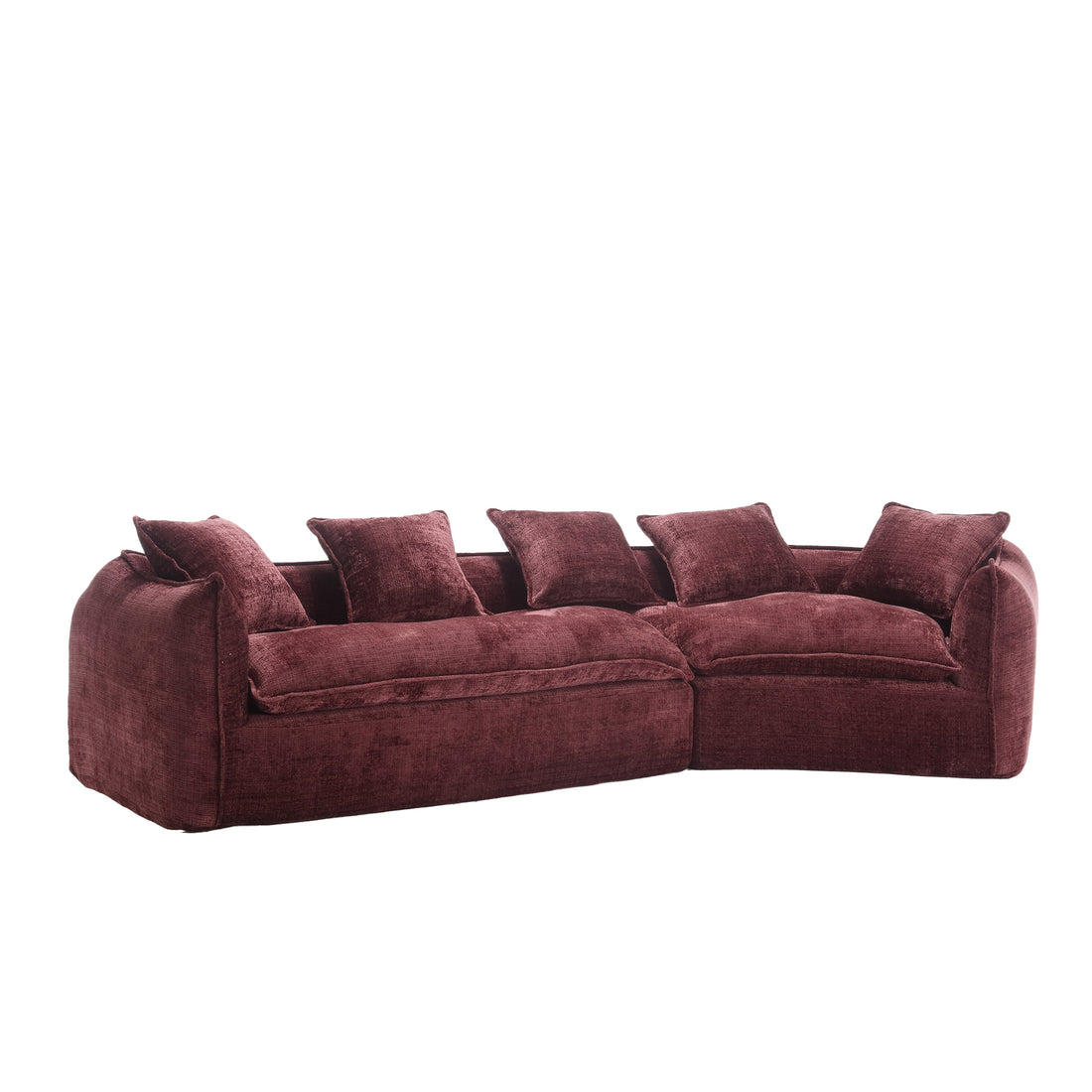 Modular Sectional Sofa, U Shaped Couch With Sofa For Five & Pillows, Modern Minimalist Chenille Fabric Large Comfy Cloud Sofas, Living Room Furniture Sets Wine Red Chenille 5 Seat