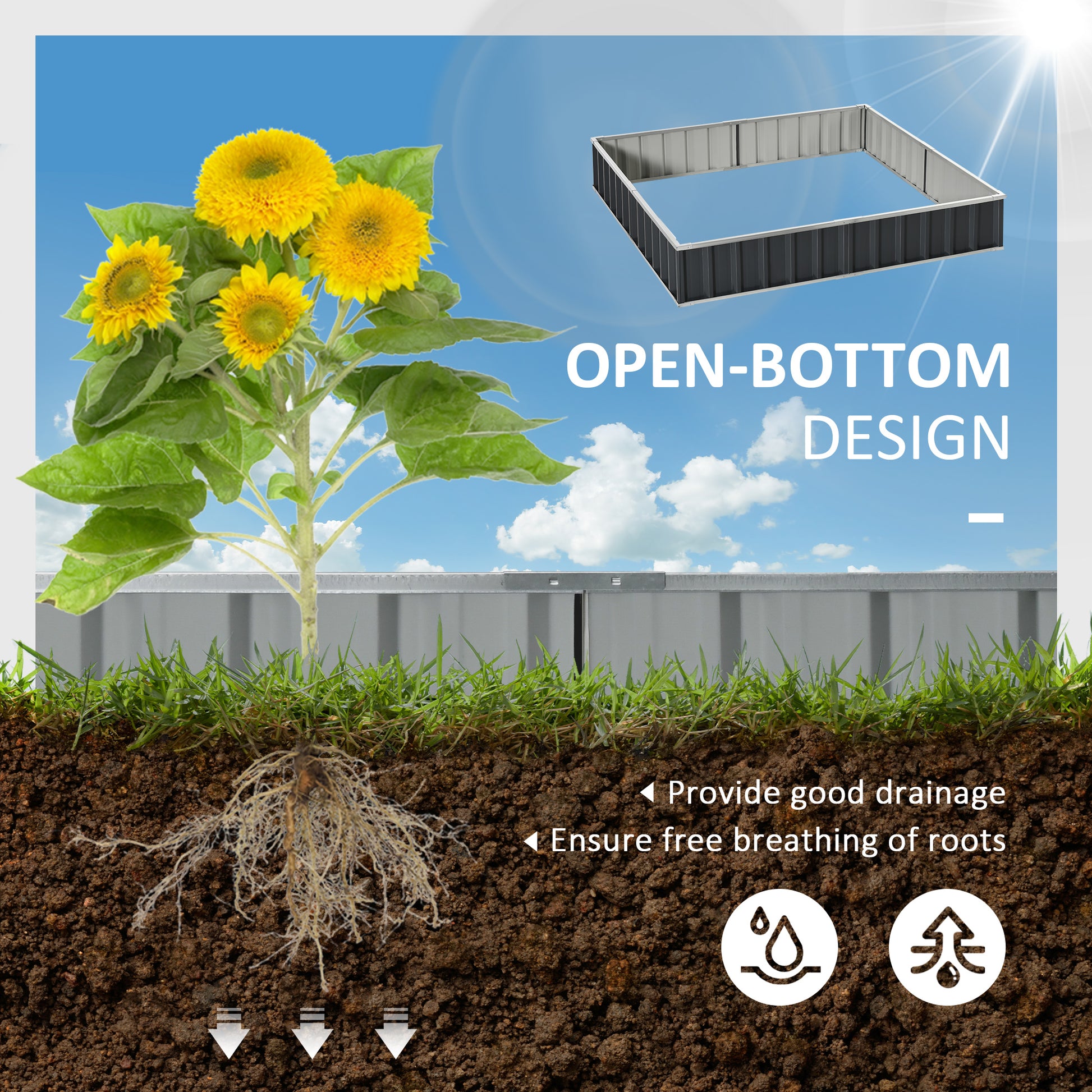 Outsunny 8.5' X 3' X 1' Raised Garden Bed, Galvanized Metal Planter Box For Vegetables Flowers Herbs, Dark Gray Dark Gray Steel