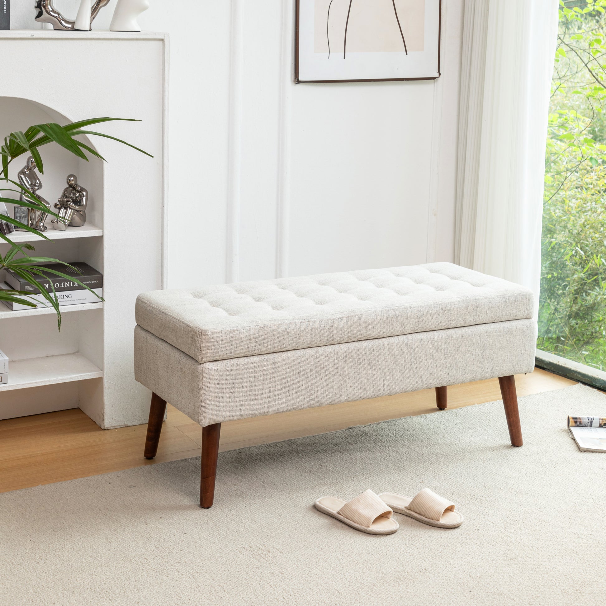 Storage Bench With Storage Bench For Bedroom End Of Bed Bench Foot Of Bed Bench Entryway Bench Storage Ottoman Bench 43.7" W X 18.1" D Off White Bench Off White Linen