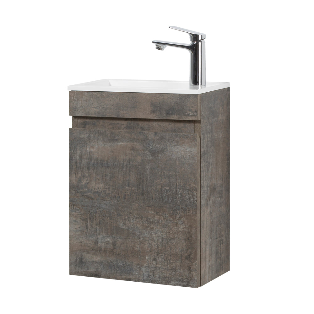16" Floating Bathroom Vanity With Sink, Wall Mounted Small Bathroom Storage Vanity Cabinet With Resin Top Basin And Soft Close Doors, Dark Birch 24V11 16Db Grey Bathroom Plywood