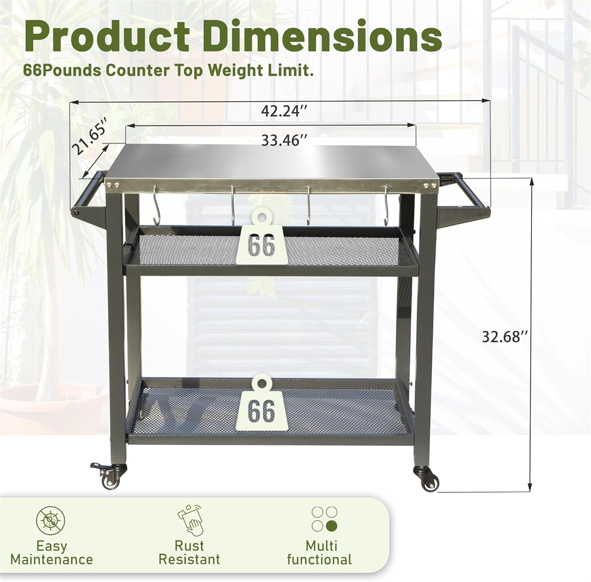 3 Shelf Outdoor Grill Table, Grill Cart With Wheels, Outdoor Pizza Oven And Food Prep Table, Blackstone Table With Stainless Steel Tabletop, Grill Stand For Blackstone Griddle For Outside Bbq Grey Metal