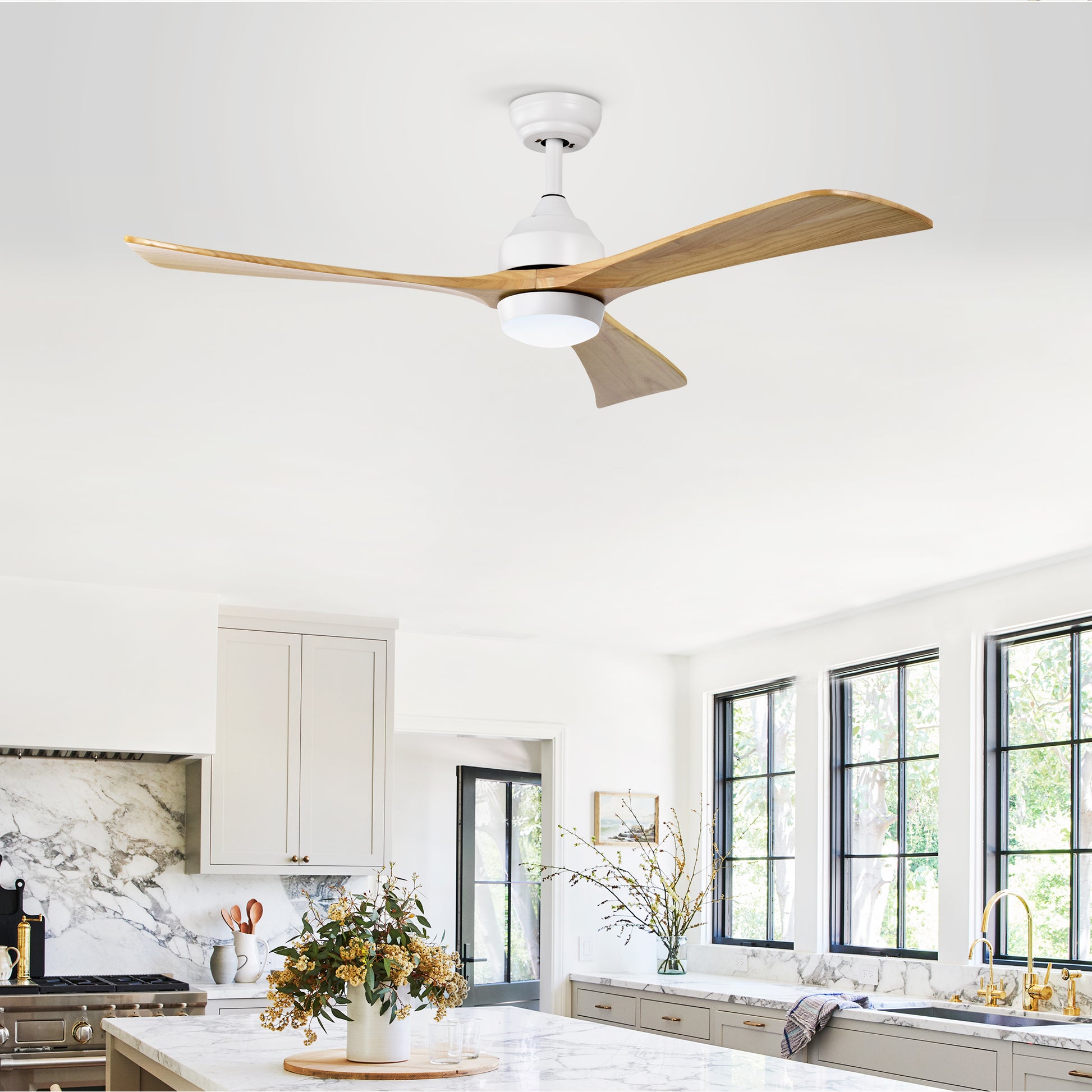 52" Ceiling Fan With Lights Remote Control,Quiet Dc Motor 3 Blade Ceiling Fans 6 Speed Levels,Reversible Ceiling Fan, For Patio Living Room, Bedroom, Office,Indoor. White Natural White Farmhouse,Industrial Iron Wood