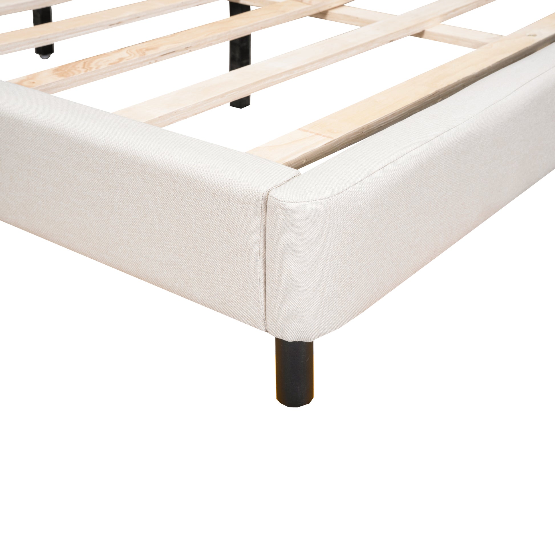 Queen Size Upholstered Platform Bed With Led Lights And U Shaped Headboard, Linen Fabric, Beige Queen Beige Wood Metal