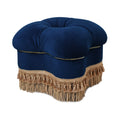 Ellen Upholstered Cr Ottoman With Gold Bullion Fringe, Navy Blue Velvet Navy Blue Foam Velvet