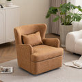 Synthetic Leather Upholstered Swivel Chair, 360 Swivel Comfort Round Armchair, Single Sofa Chair With Lounge Seat For Bedroom Office Reading Space, Set Of 1 ,Brown Yellow Brown Yellow Wood