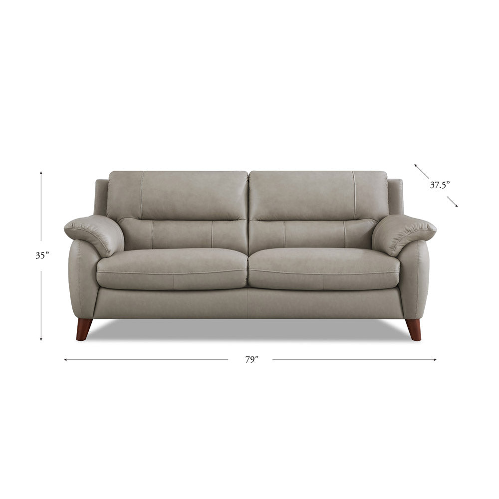 Lara Leather Sofa Stone Gray Memory Foam Genuine Leather 3 Seat