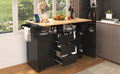 K&K 55.7'' Large Kitchen Island With 2 Drop Leaf, Rolling Kitchen Cart On 5 Wheels With Power Outlet, Folding Storage Dining Table With Spice & Towel Rack3 Drawers, For Kitchen, Dining Room,Black Black Brown Kitchen Classic,Farmhouse,Luxury,Modern