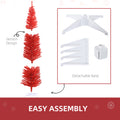 Homcom 7' Artificial Pencil Christmas Tree, Slim Xmas Tree With 499 Realistic Branch Tips And Plastic Stand, Red Red Plastic