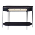 Black Oval Sofa Table With Bottom Shelf Black Primary Living Space Modern Shelves Oval Wood Metal