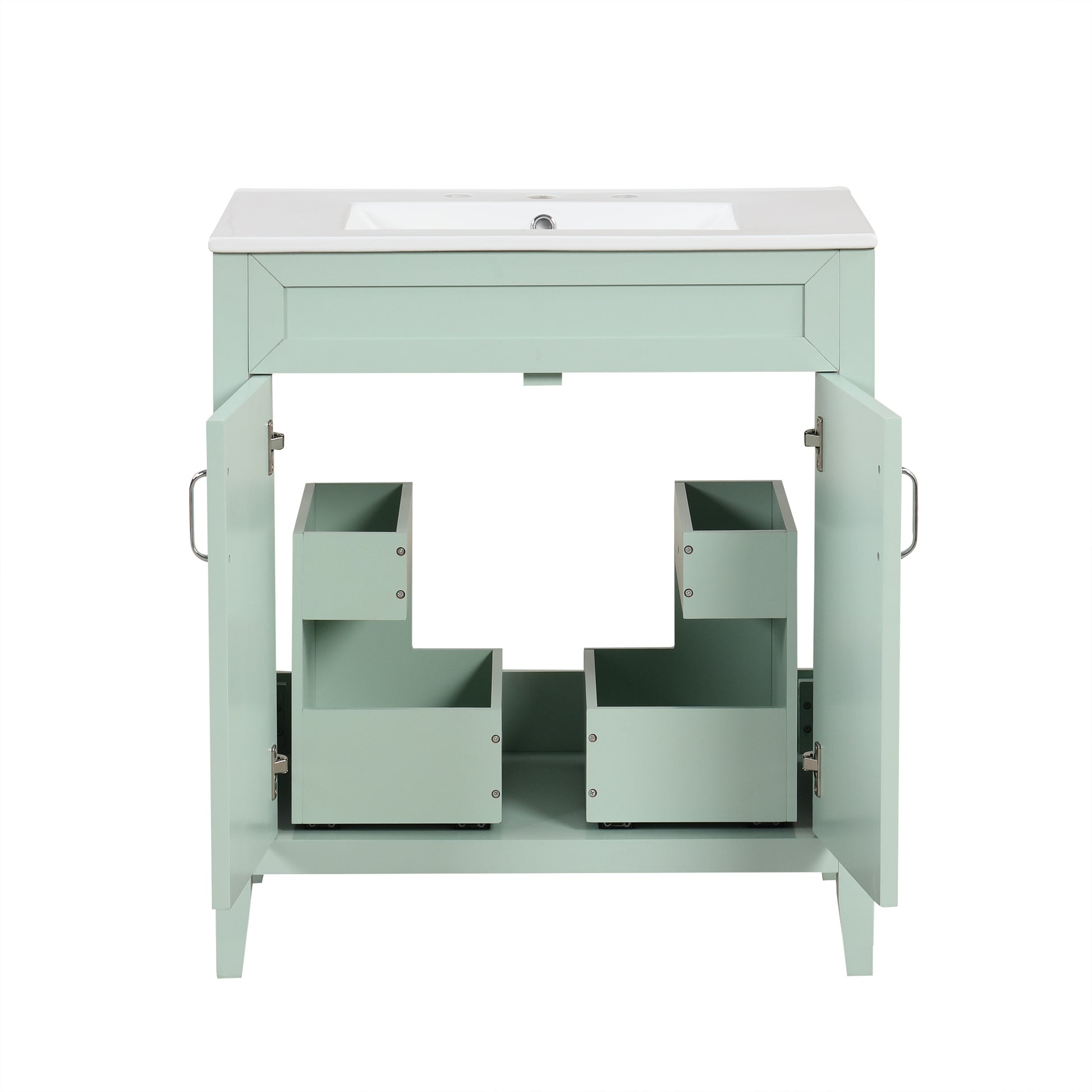 30" Bathroom Vanity With Sink, Multi Functional Bathroom Cabinet With Doors And Drawers, Solid Frame And Mdf Board, Green Green Solid Wood Mdf