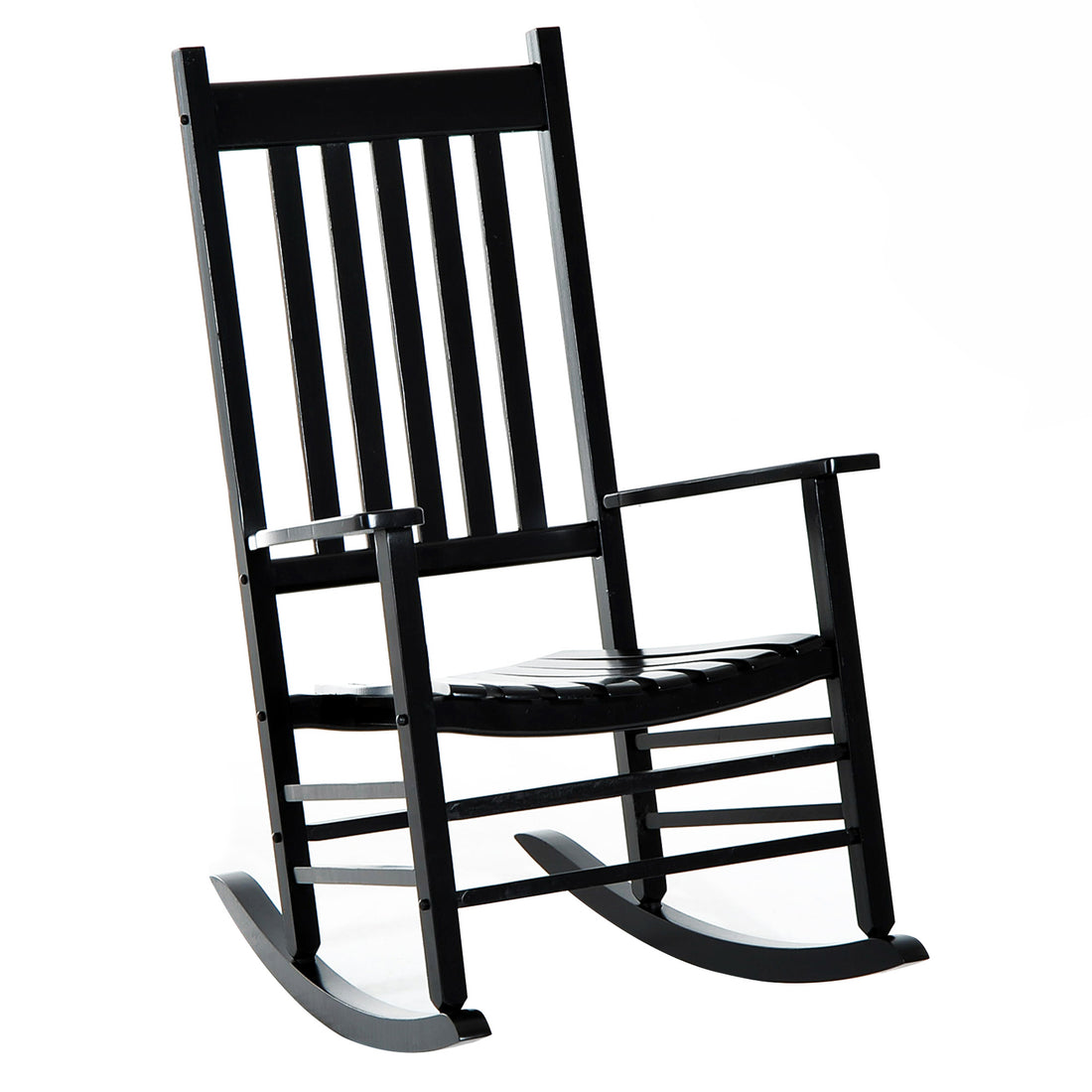 Outsunny Outdoor Rocking Chair, Patio Wooden Rocking Chair With Smooth Armrests, High Back For Garden, Balcony, Porch, Supports Up To 352 Lbs., Black Black Wood