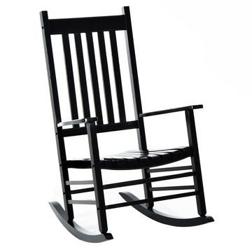 Outsunny Outdoor Rocking Chair, Patio Wooden Rocking Chair With Smooth Armrests, High Back For Garden, Balcony, Porch, Supports Up To 352 Lbs., Black Black Wood