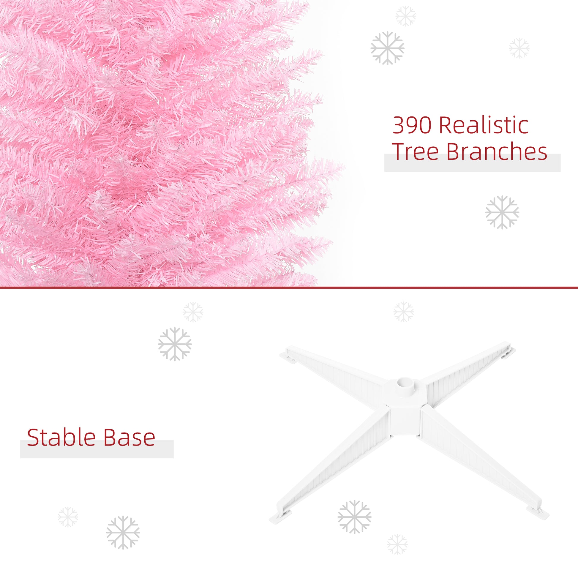 Homcom 6' Artificial Pencil Christmas Tree, Slim Xmas Tree With 390 Realistic Branch Tips And Plastic Stand, Pink Pink Plastic