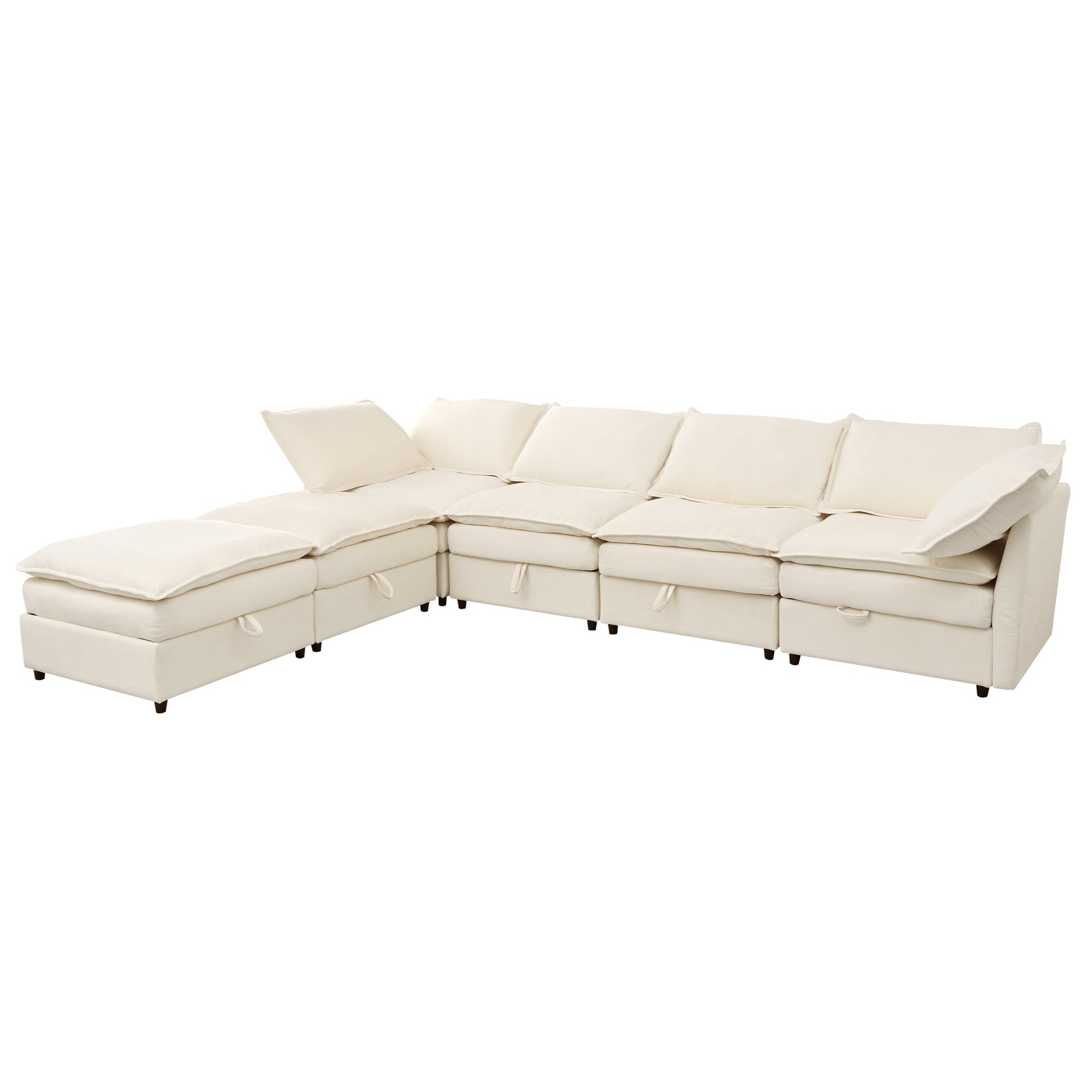 Mirod Versatile 6 Piece Modular Sofa Bed With Storage,Stylish Faux Double Layer Cushions,Comfortable & Durable Design,Perfect For Any Living Space Beige Polyester 6 Seat