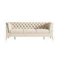 Fx P83 Cw Sofa Modern Velvet Living Room Chesterfield Design 82.7Inch Wide Sofa Cream White Color Beige Velvet 3 Seat
