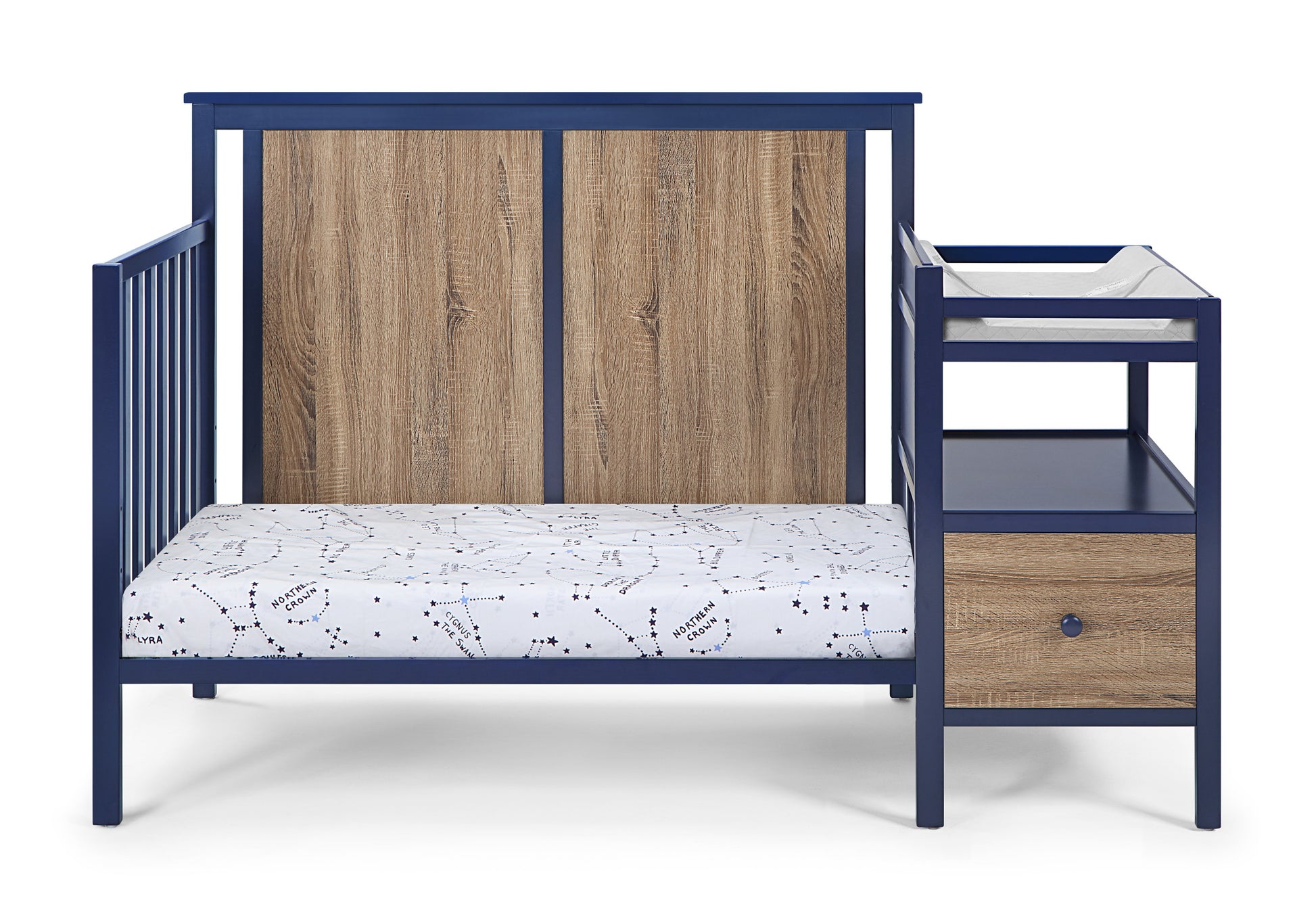 Connelly 4 In 1 Crib And Changer Combo Midnight Blue Vintage Walnut Blue Brown Wood