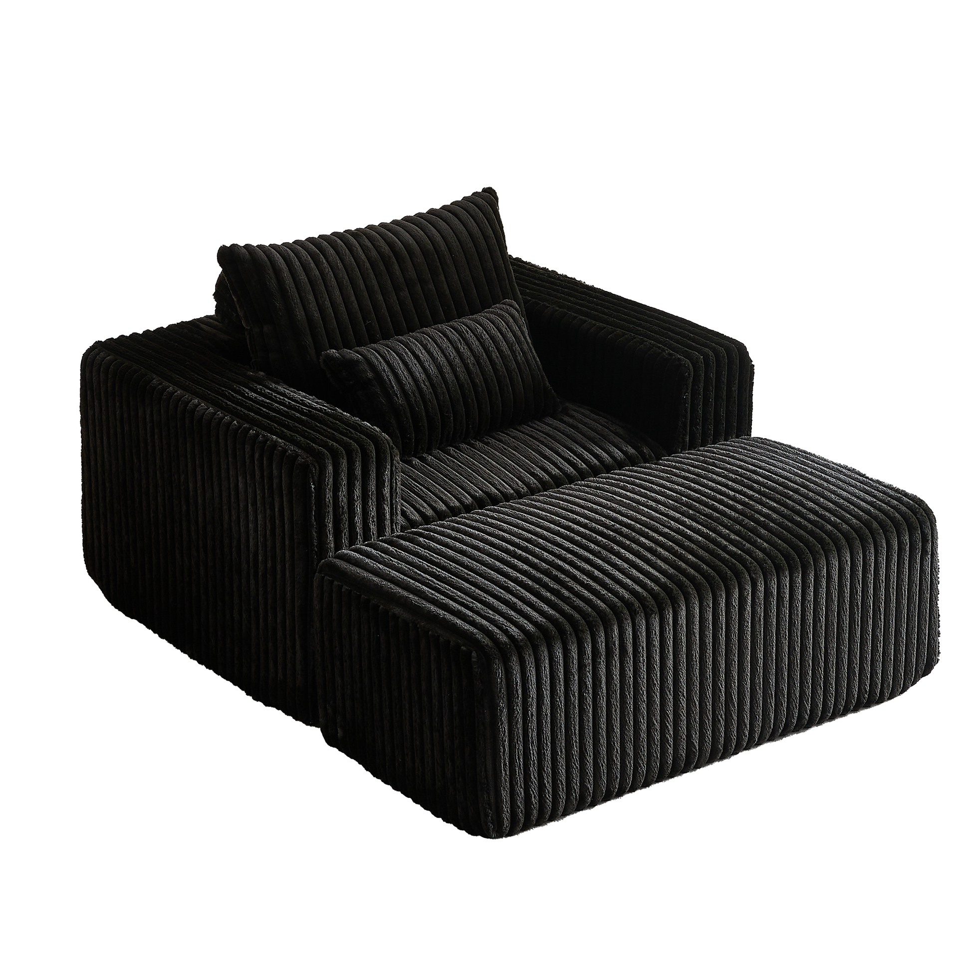 62.5 Inch Corduroy Sponge Sofa Lounge Chair With Removable Footrest,No Assembly Required,Fluffy Modern Sleeper Chair For Indoor Living Room Bedroom Black Foam Corduroy 1 Seat