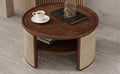 2 Tiered Round Walnut Wood Coffee Table With Storage Rattan Base In 31.3'' Walnut Rubber Wood