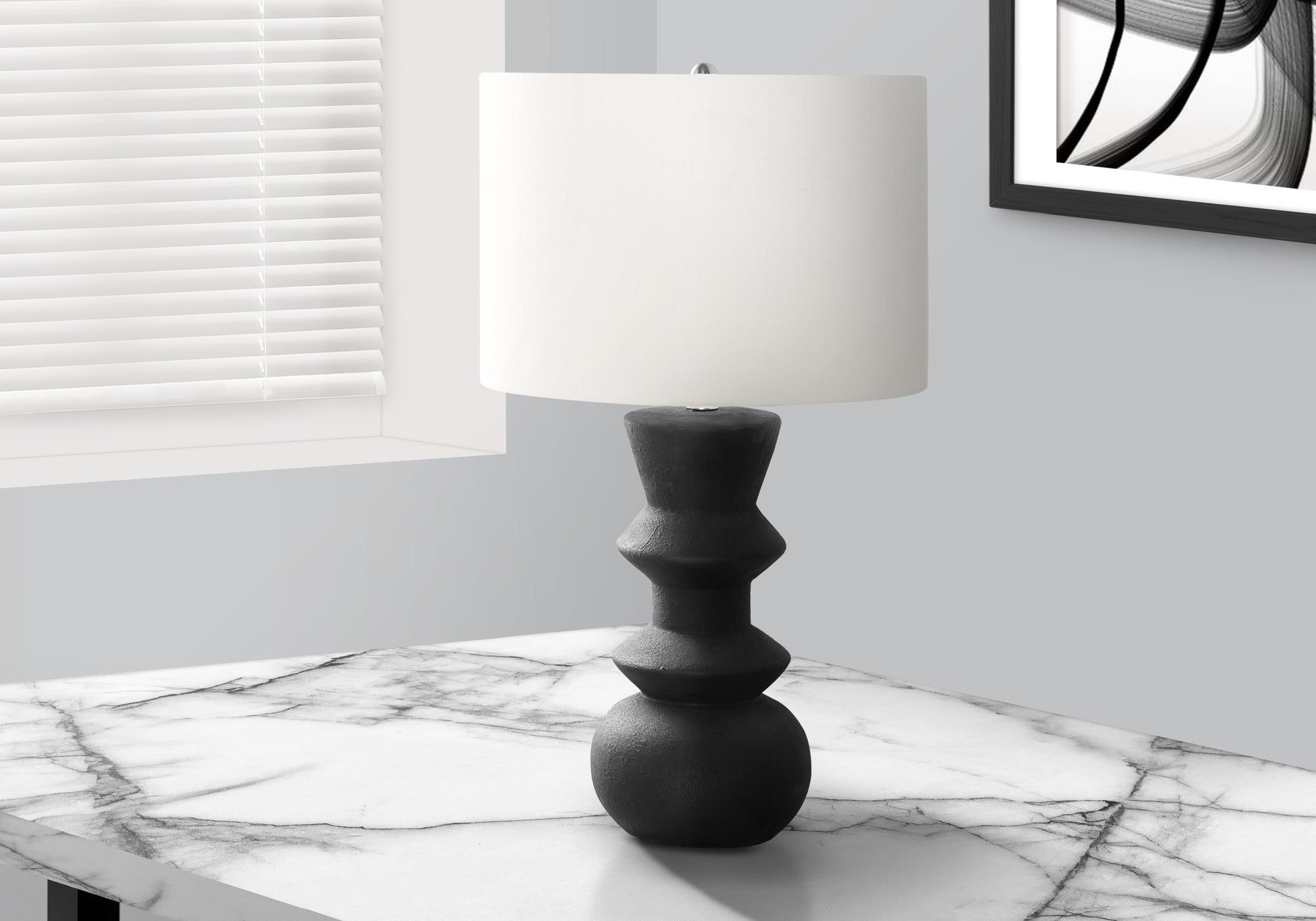 Lighting, 26"H, Black Ceramic, Ivory Cream Shade, Contemporary Black Ceramic