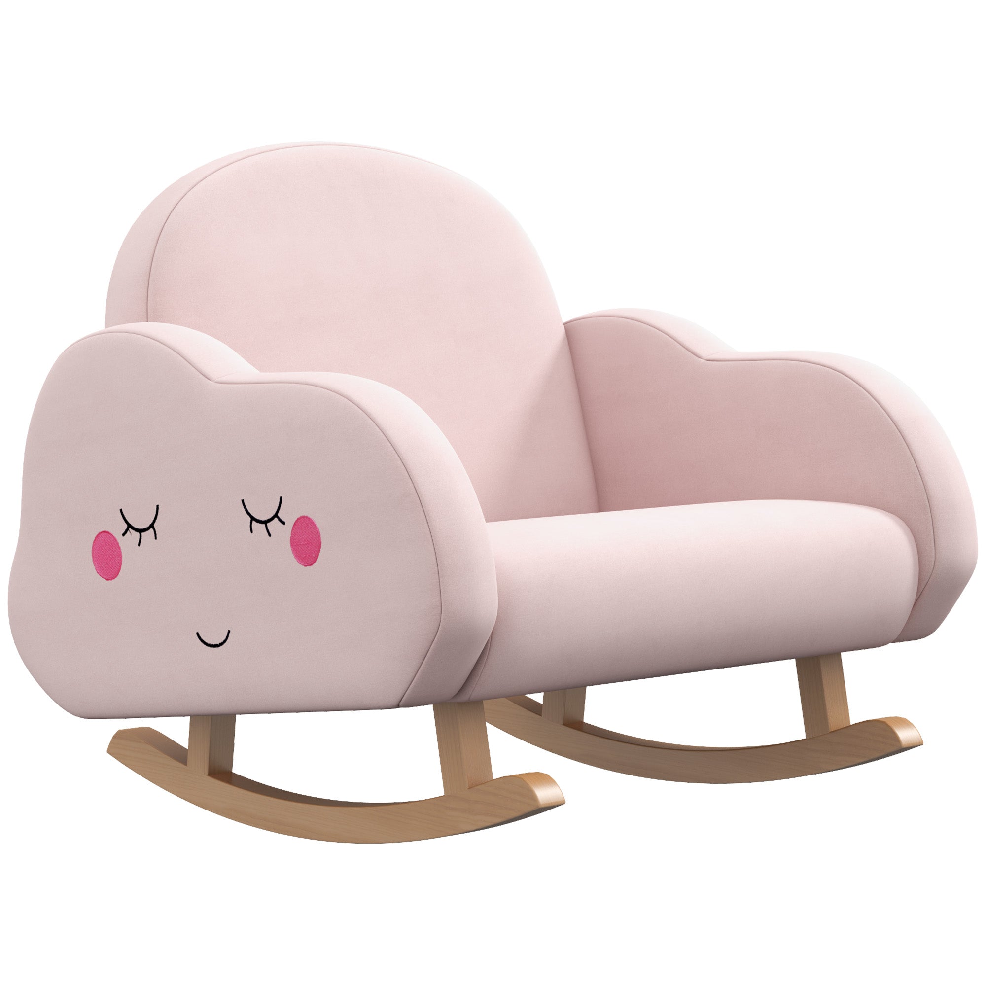 Qaba Kids Rocking Chair, Cloud Shaped Children Rocker Armchair For Nursery Playroom Preschool, With Solid Wood Legs, Anti Tipping Design, For 1.5 5 Years, Pink Pink Plastic