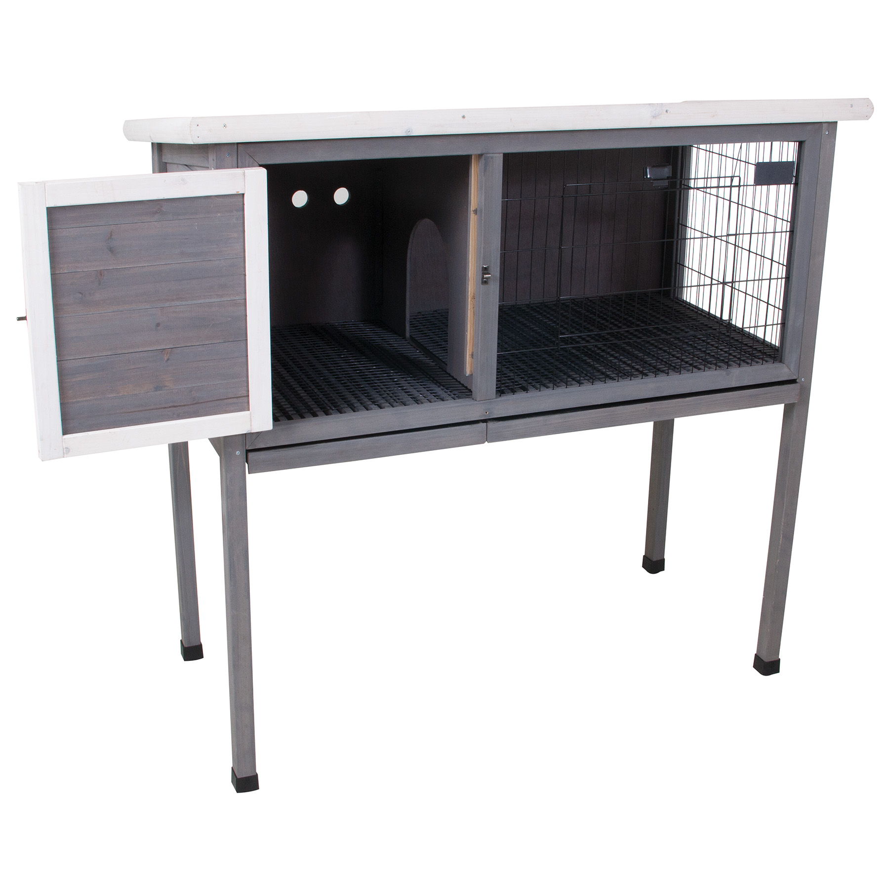 48"Wood Rabbit Hutch, Indoor Outdoor Bunny Cage With Roof And Removable Tray, Chicken Coop With Lockable Door, Guinea Pig Cage, Small Animal Houses & Habitats Grey Gray Solid Wood